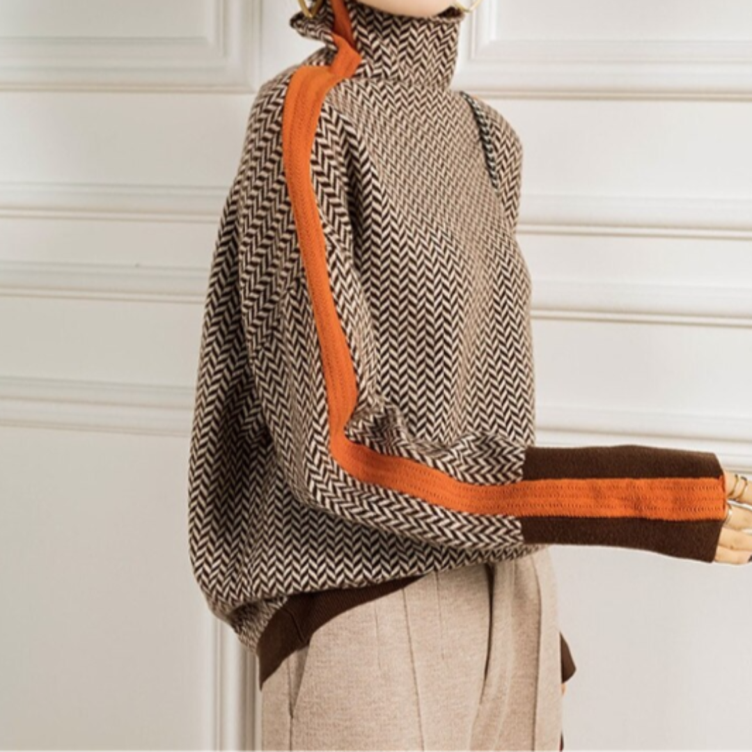 Bianca - Luxuriöser Rollkragenpullover mit Fischgrätmuster