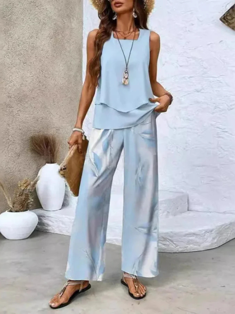 Ovelynra™ | Ärmelloses Oberteil und Hose mit weitem Bein Set
