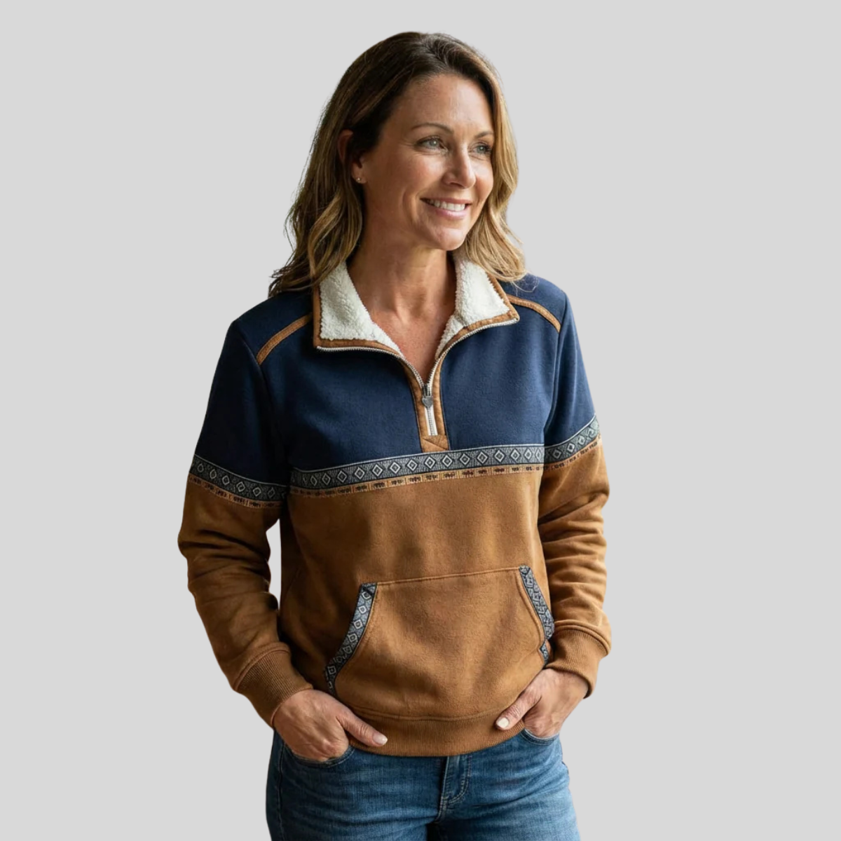 Alvette™ | Pullover mit Sherpa-Kragen und halbem Reißverschluss