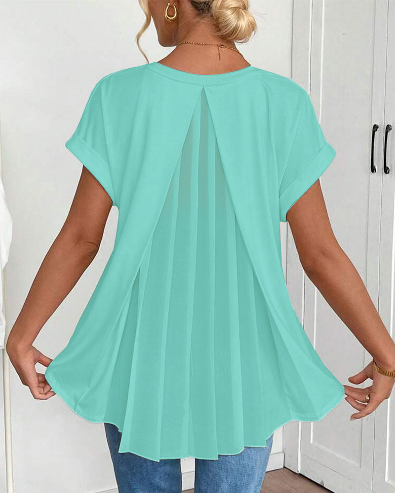 Kurzärmeliges T-Shirt mit einfarbigem Patchwork