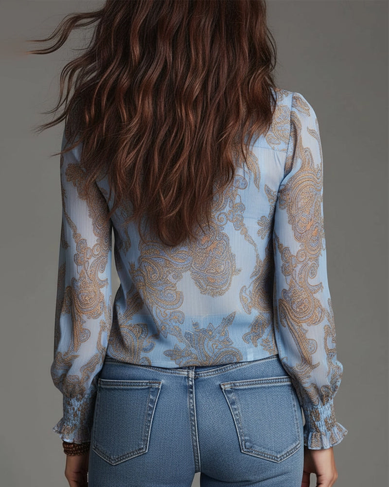 Demi-Zip-Bluse mit Retro-Rüschen
