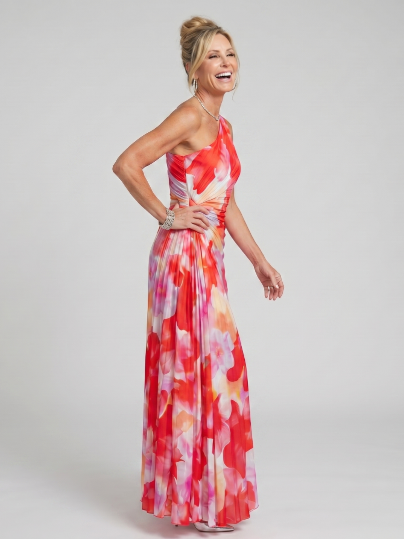 Taya | Ein-Schulter-Kleid mit plissiertem Mieder Midikleid