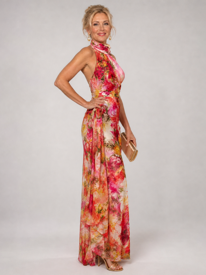 Elisabetta | Neckholder Blumendruck Maxikleid
