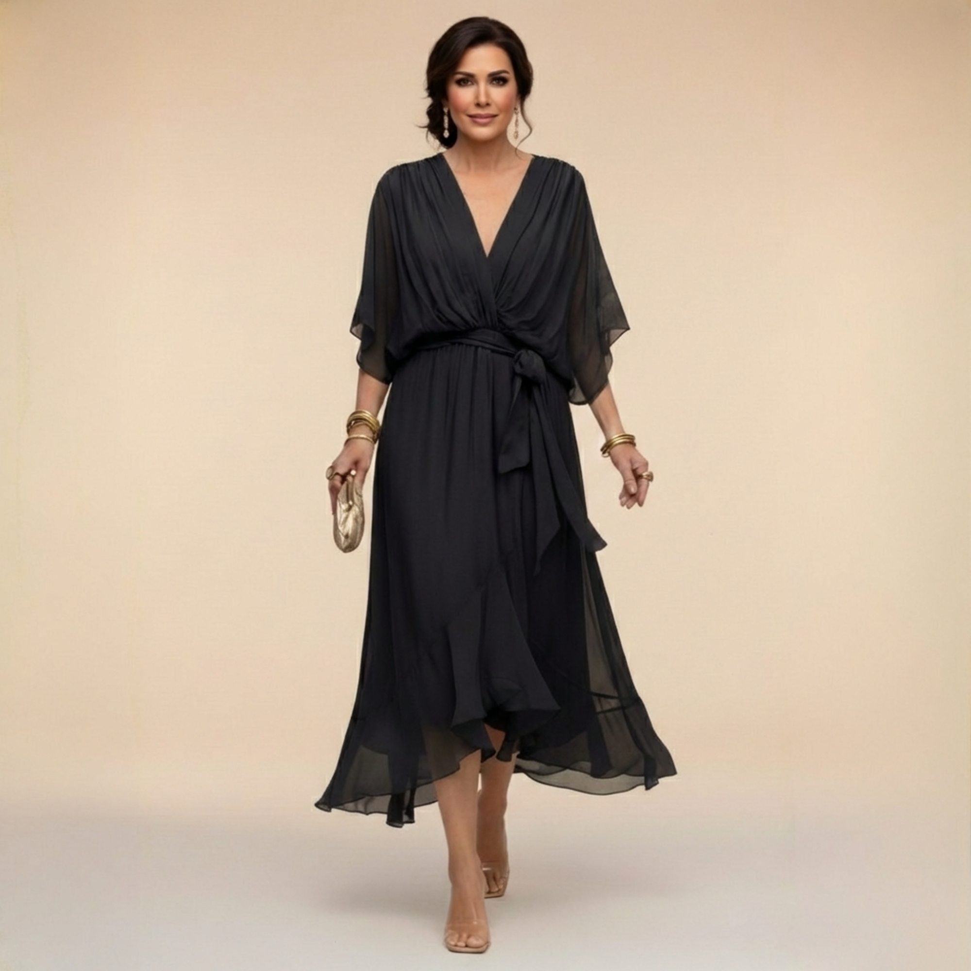 Sarah™ | Sandra Chiffon Kleid mit V-Ausschnitt