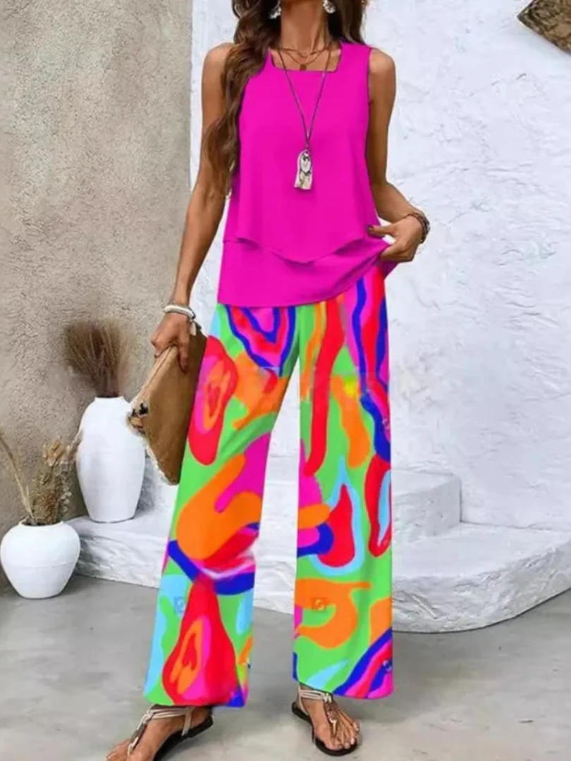 Ovelynra™ | Ärmelloses Oberteil und Hose mit weitem Bein Set