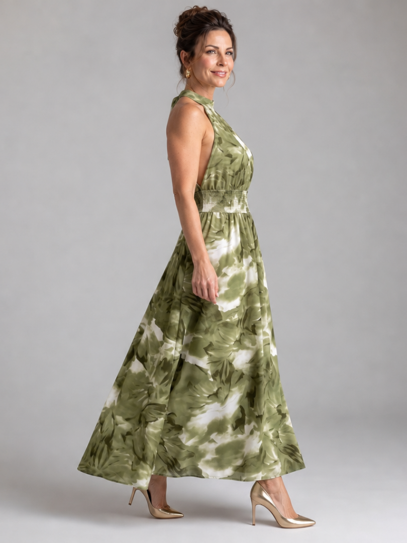 Olivia | Abstraktes Midikleid mit geraffter Taille