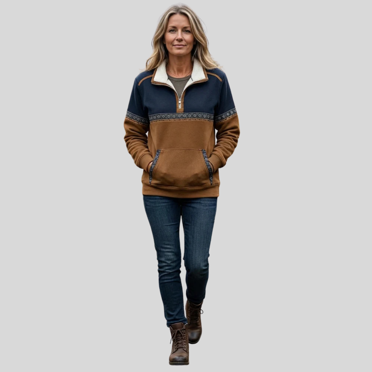 Alvette™ | Pullover mit Sherpa-Kragen und halbem Reißverschluss