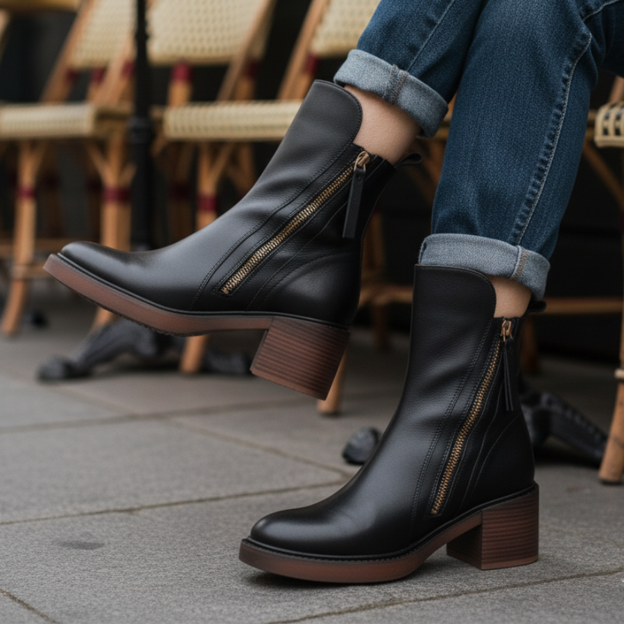 Isabelle | Bequeme Stiefeletten mit Reißverschluss und Blockabsatz