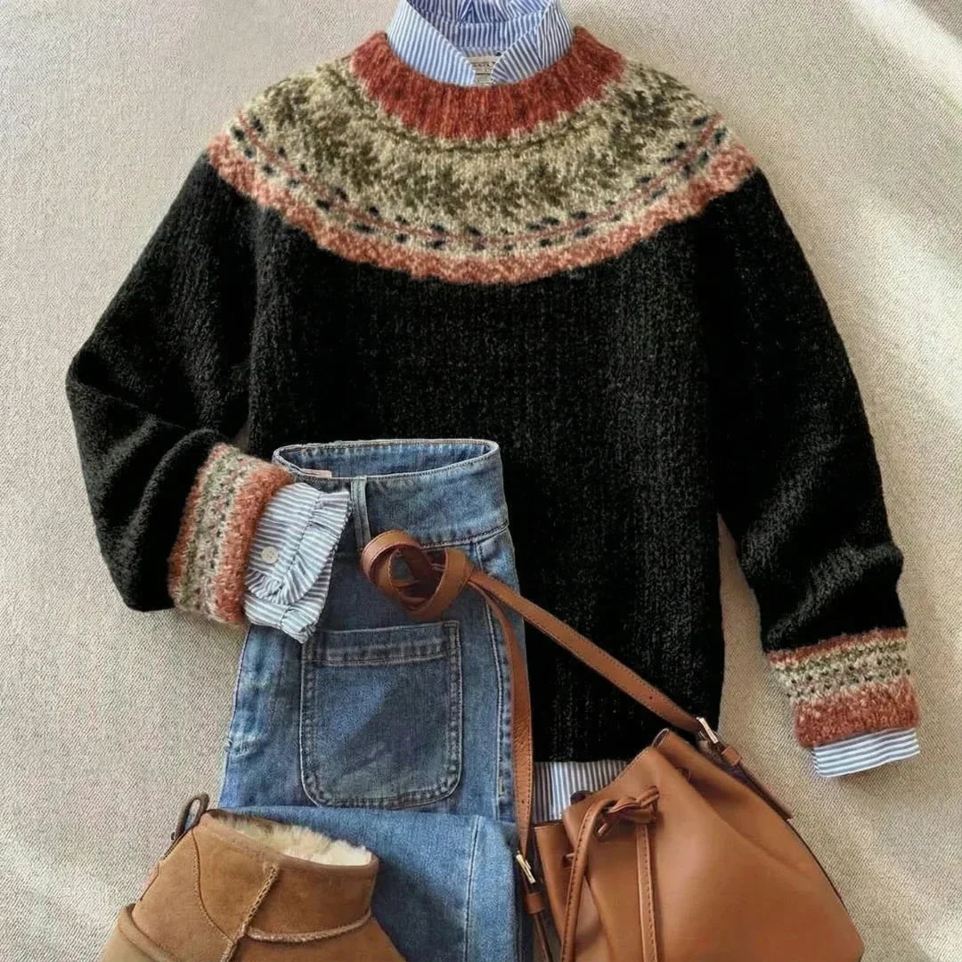 Sylvie | Nordischer Strickpullover in Schwarz