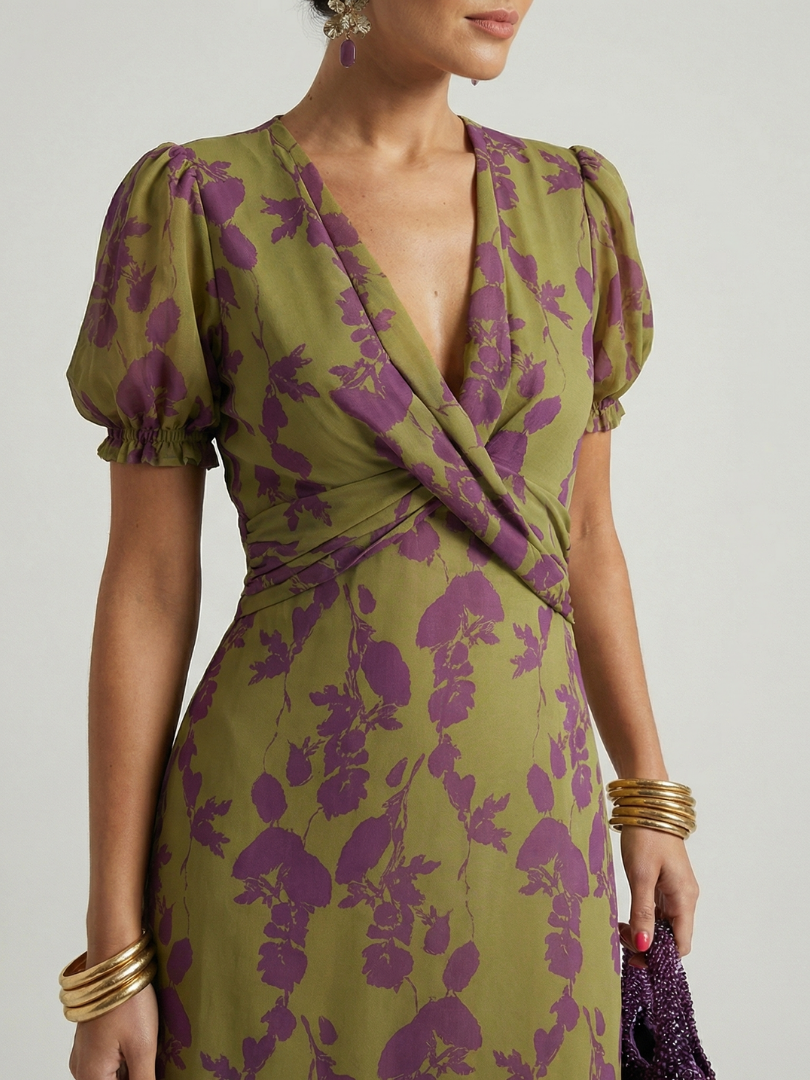 Viviane | Geblümtes Wickel-Midikleid