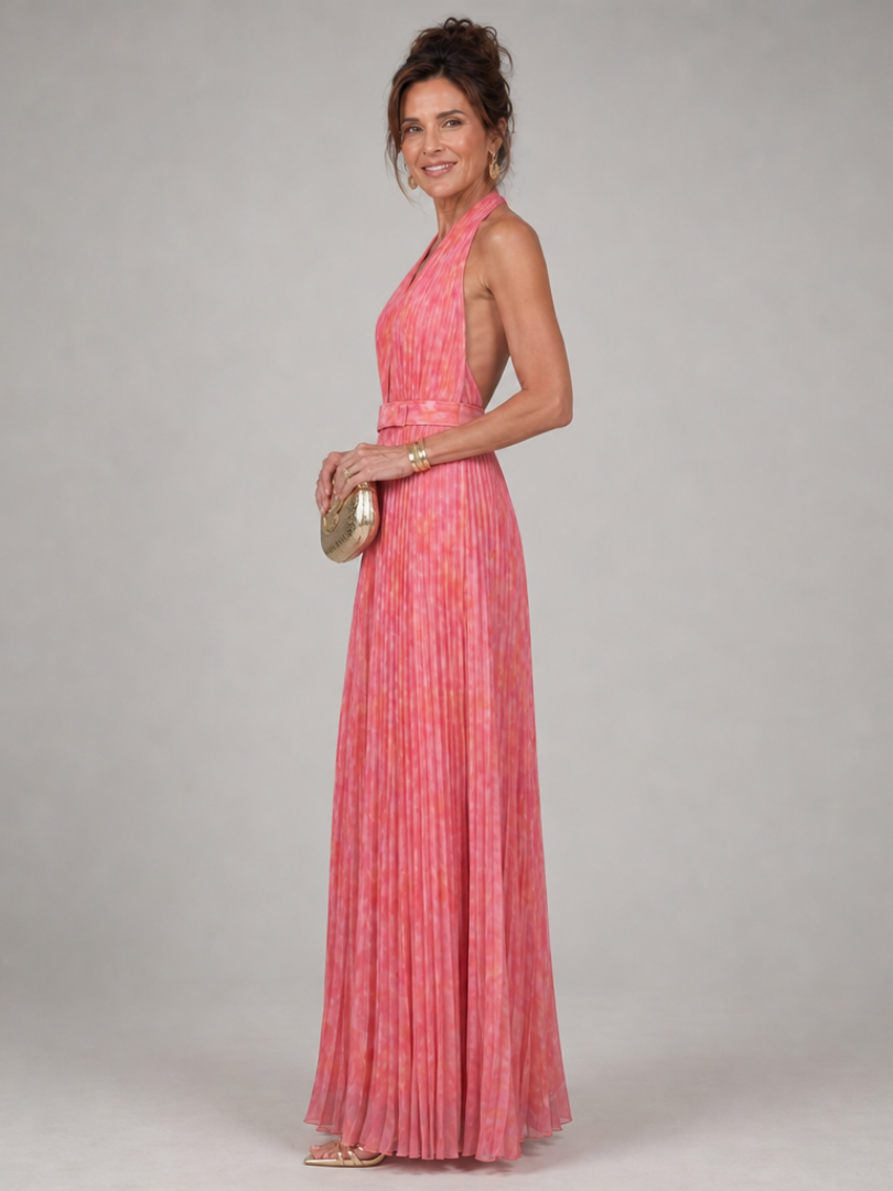 Rosalie | Plissiertes Neckholder-Maxikleid