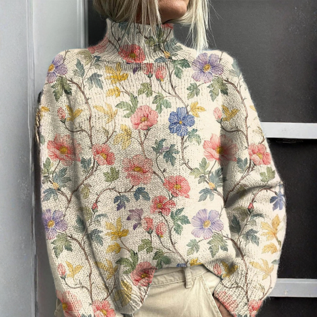 Lucy - Strick-Rollkragenpullover mit Blumenmuster