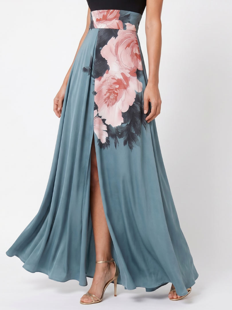 Olympas | Halter Mieder Floral Rock Maxi Kleid