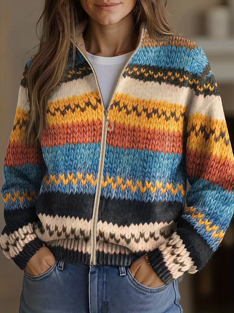 Yseult™ | Strick-Cardigan mit mehrfarbigen Chevron-Streifen