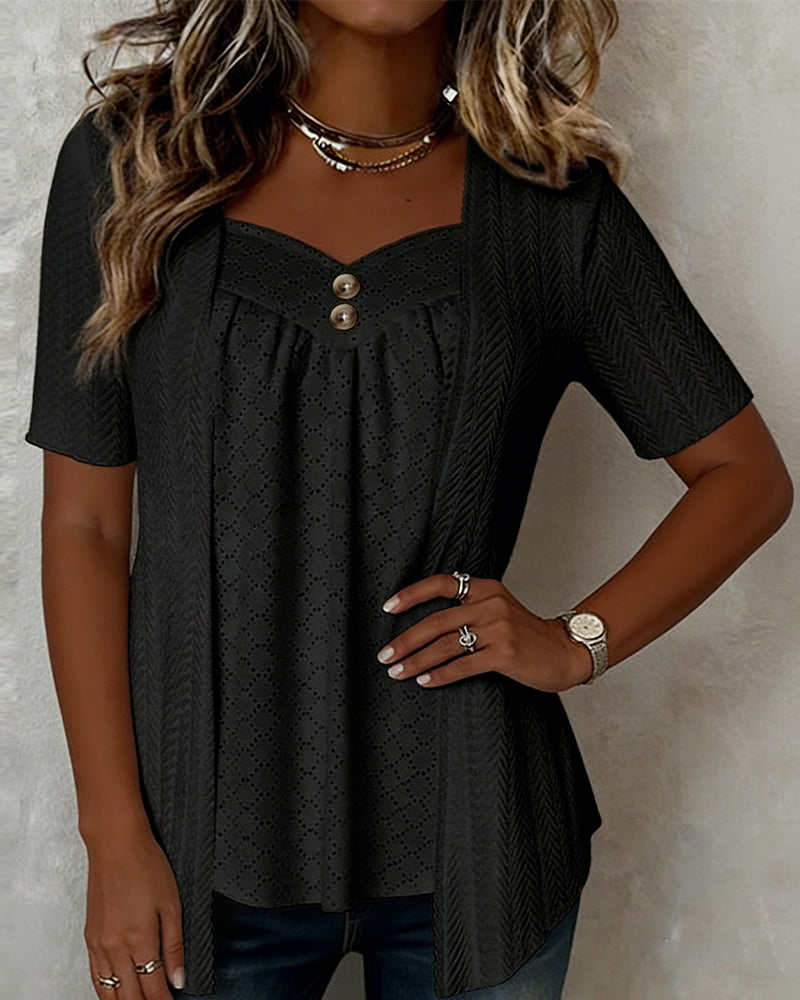 Faux A-Linien-Bluse Quadratischer Ausschnitt Patchwork