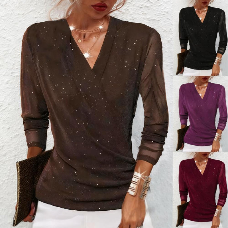 Liliana – Glamouröse Mesh-Bluse mit Schimmernden Details