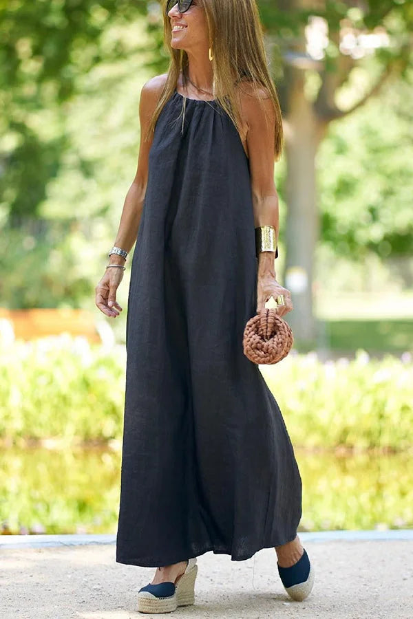 Mist Blend Leinen Halter Maxikleid