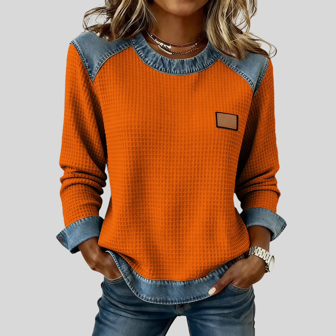 Delancine™ | Waffel-Sweatshirt im Patchwork-Design