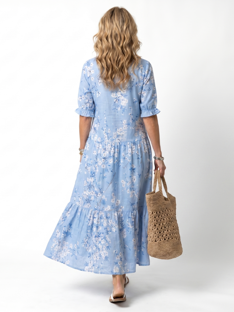 Alora | Midi-Kleid mit Quastenverschluss und Blumenmuster