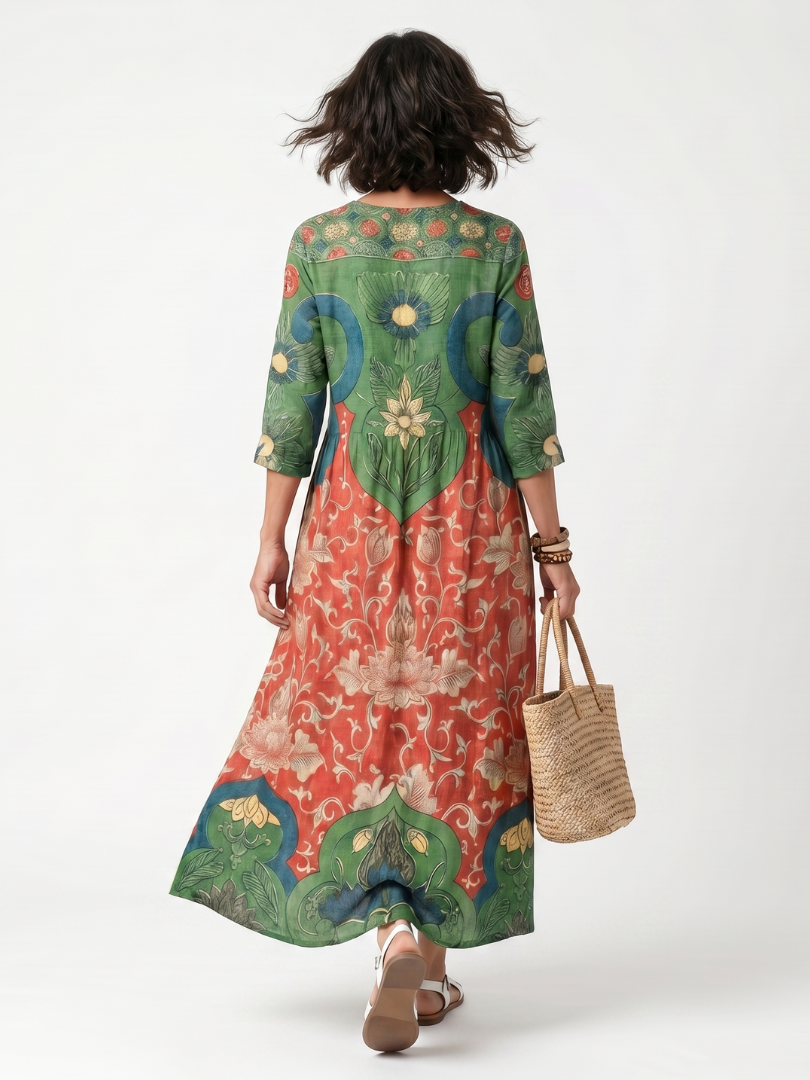 Sloane | Midi-Kleid mit V-Ausschnitt, Taschen und gemischtem Print
