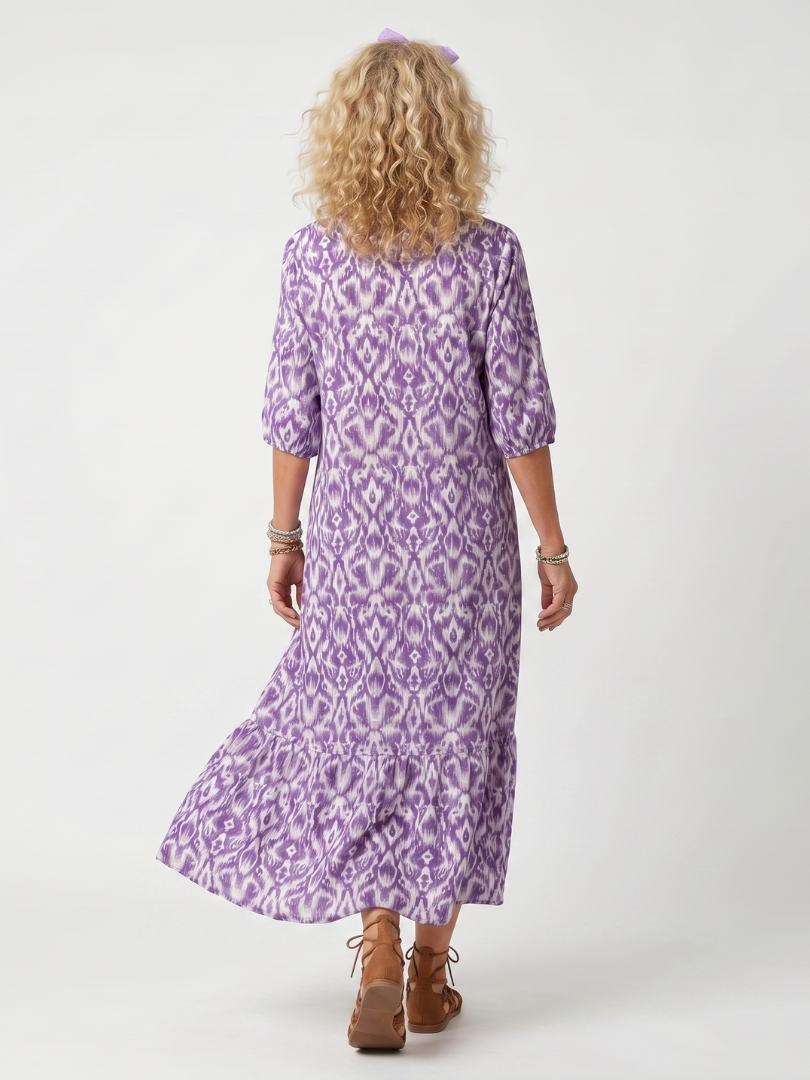 Penelope | Midi-Kleid mit bedrucktem Kragen und Quasten