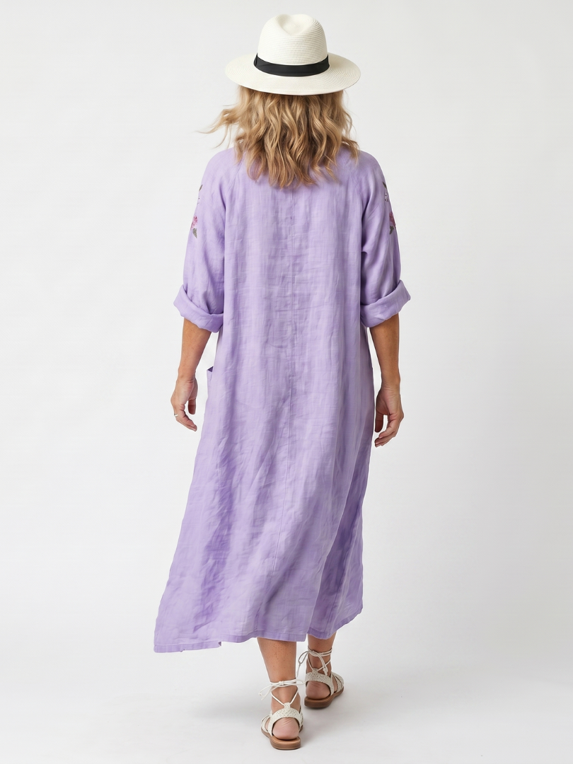 Tavi | Midi-Kleid mit übergroßer Tasche und Blumenstickerei