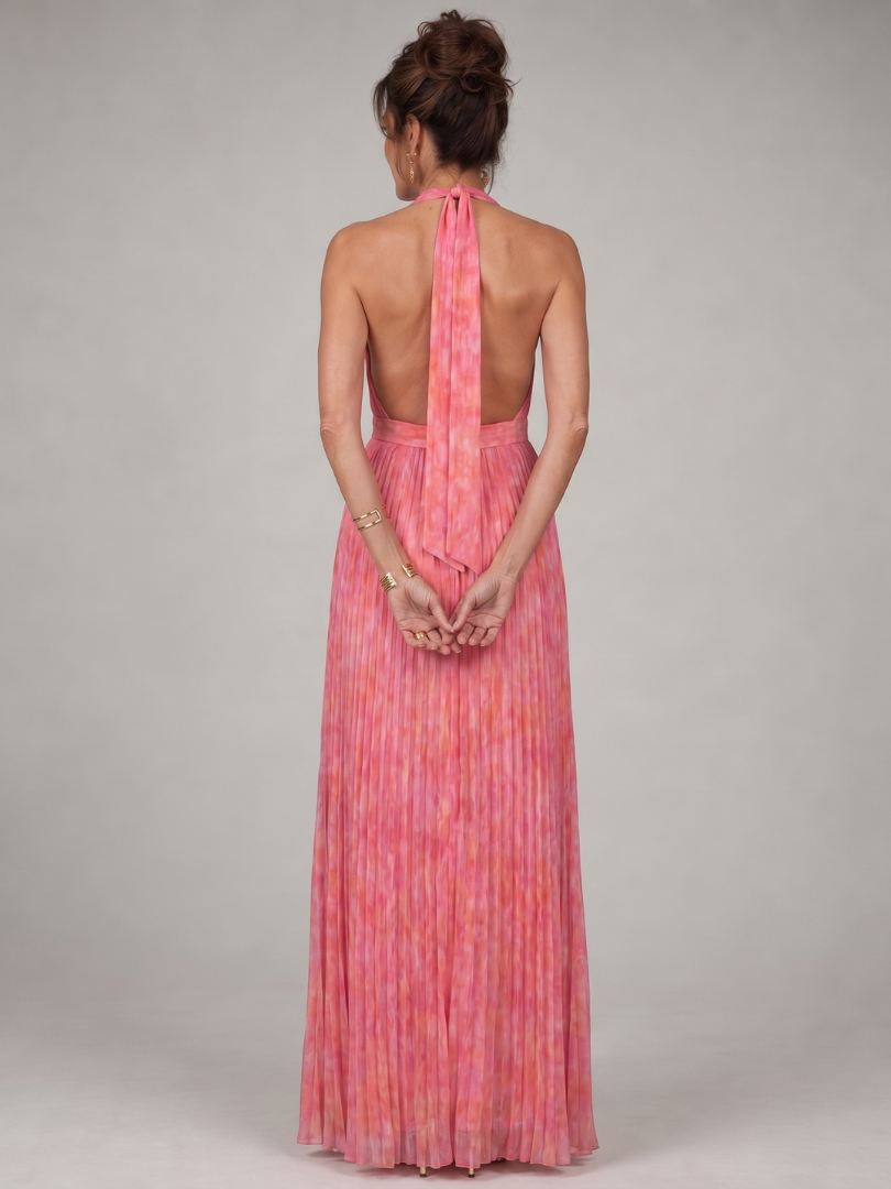 Rosalie | Plissiertes Neckholder-Maxikleid