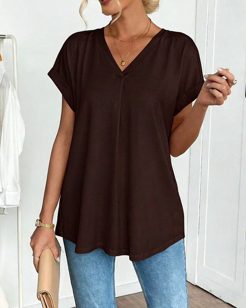 Kurzärmeliges T-Shirt mit einfarbigem Patchwork
