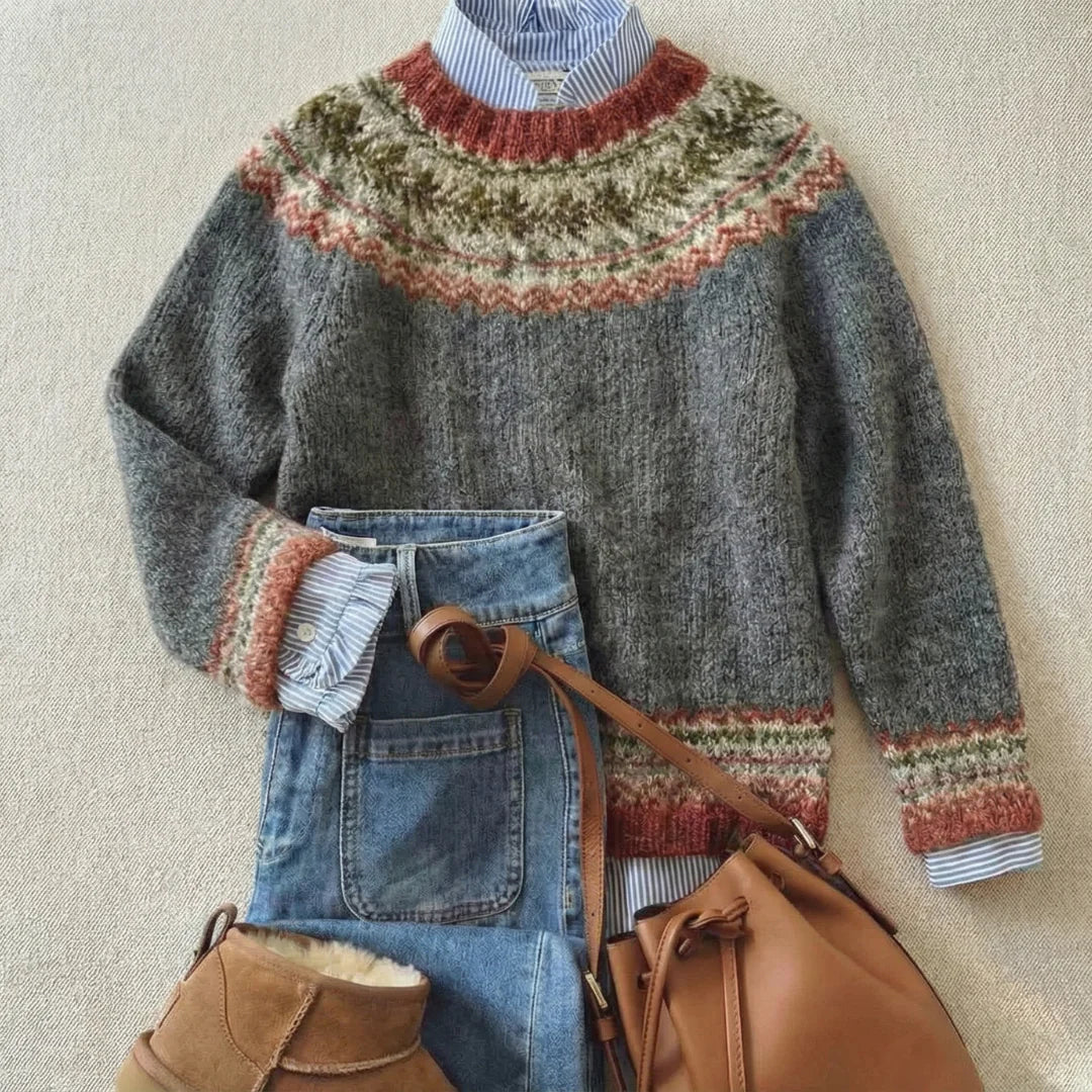 Brigitte | Jacquard-Strickpullover in Herbst-Rostrot