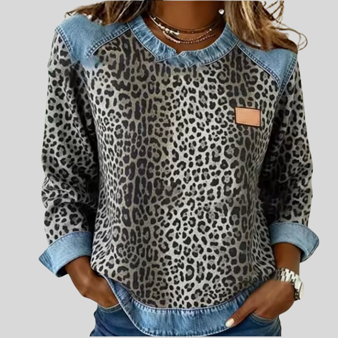 Hollyn™ | Pullover mit Leopardenmuster und Denim-Kragen