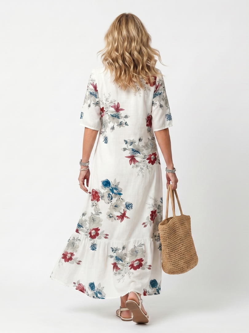 Maeva | Midi-Kleid mit Quasten und verstreutem Blumenmuster