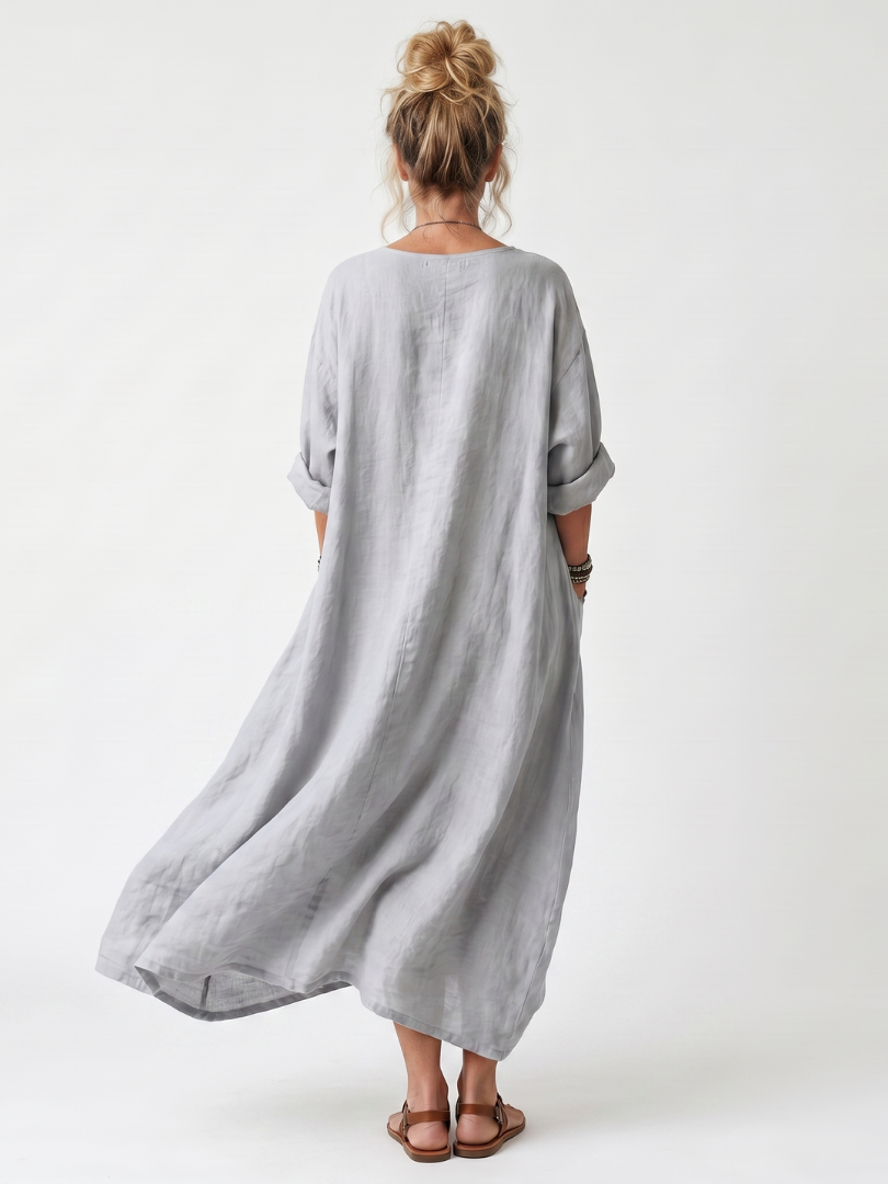 Raina | Midi-Kleid mit kontrastierenden Einsätzen, Stickereien und übergroßer Tasche