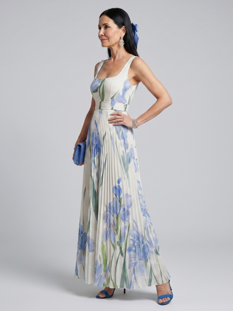 Ophelia | Ärmelloses Midikleid mit Blumenmuster und quadratischem Ausschnitt