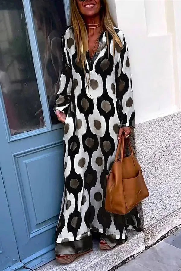 caith Maxikleid V-Ausschnitt Mosaic Rhythm