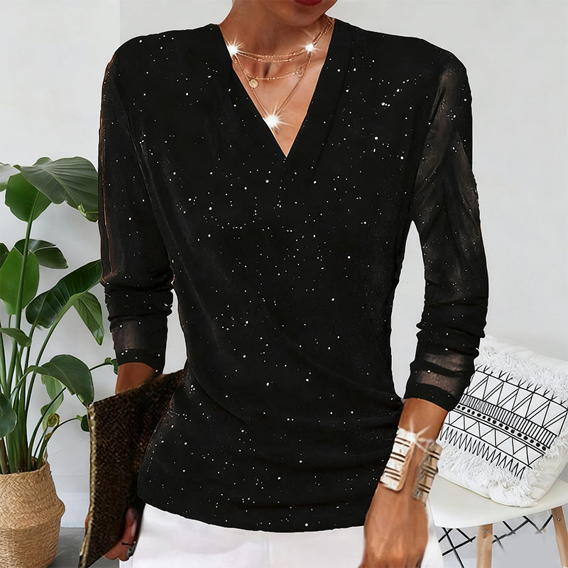 Liliana – Glamouröse Mesh-Bluse mit Schimmernden Details