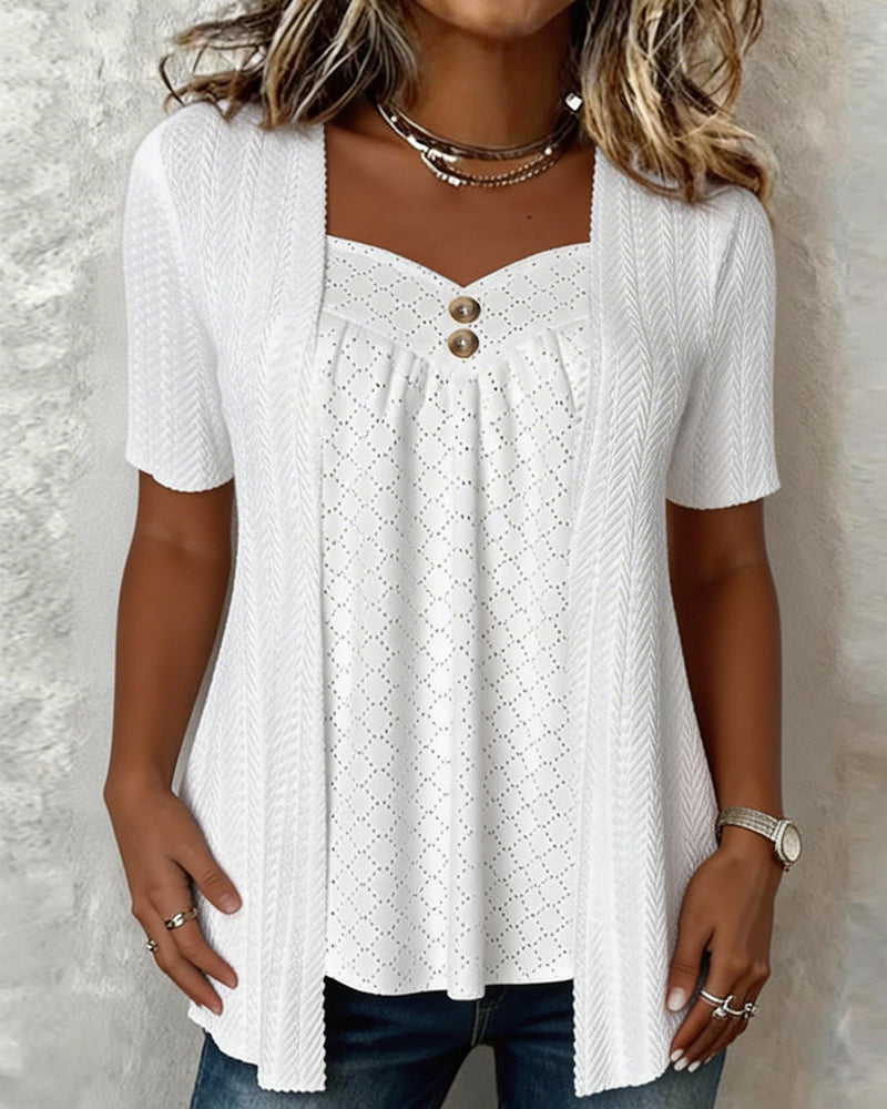 Faux A-Linien-Bluse Quadratischer Ausschnitt Patchwork