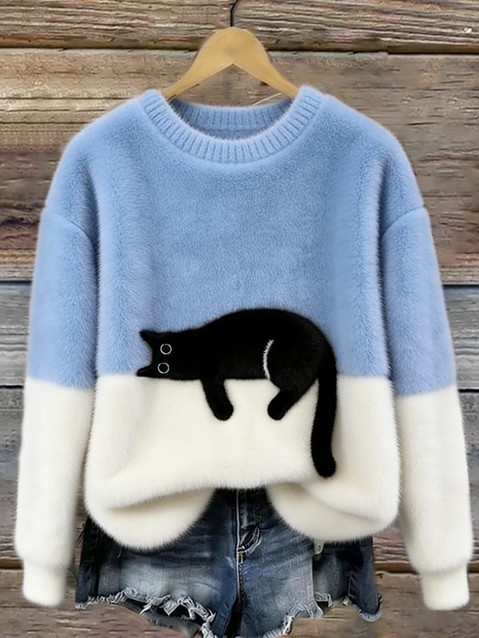 Émeline | Eleganter Oversize-Pullover mit Katzenprint