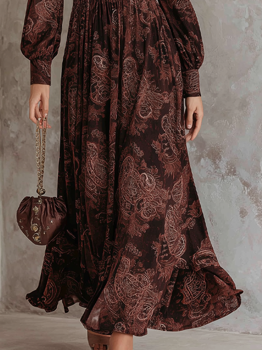 ELOISE | PAISLEY-MAXIKLEID MIT REISSVERSCHLUSS UND TAILLENBUND