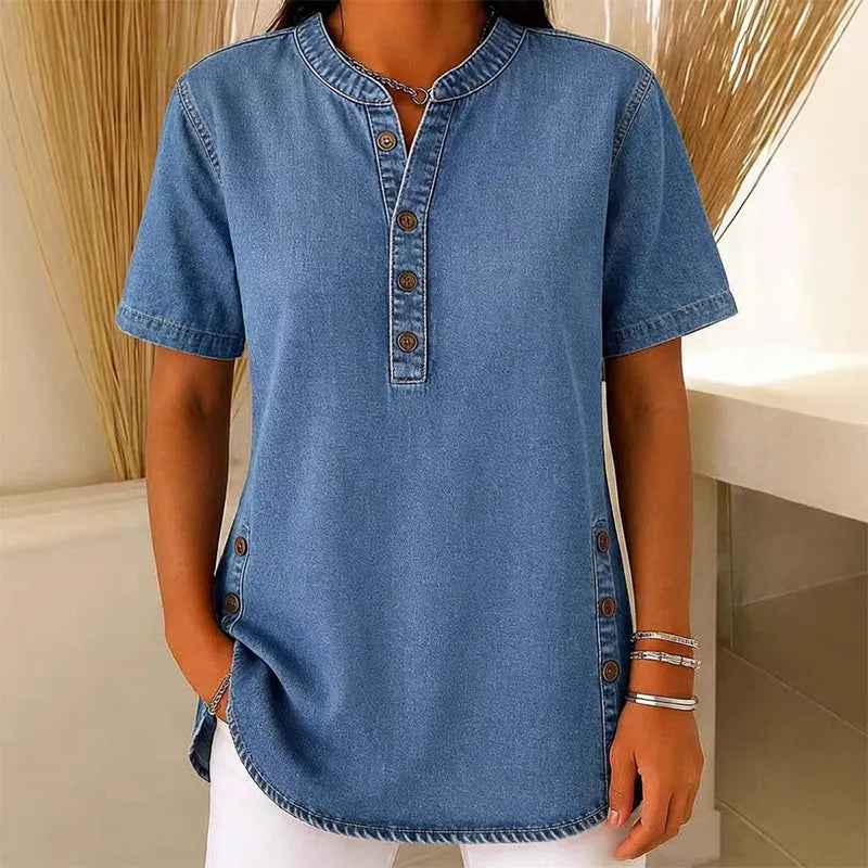 Yrsa | Luftiges Denim-Top mit Knöpfen