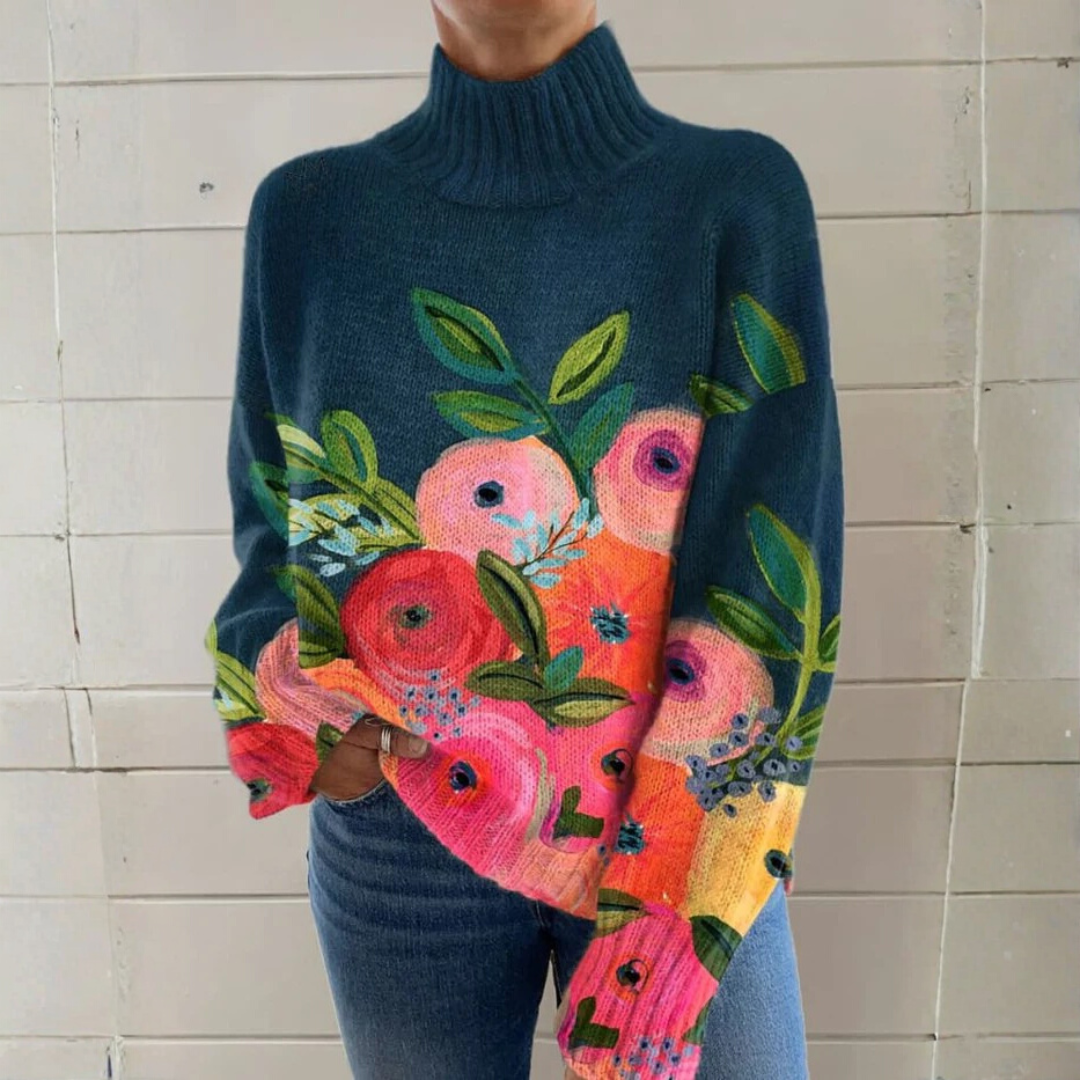 Abigail - Retro-Rollkragenpullover mit Blumenmuster