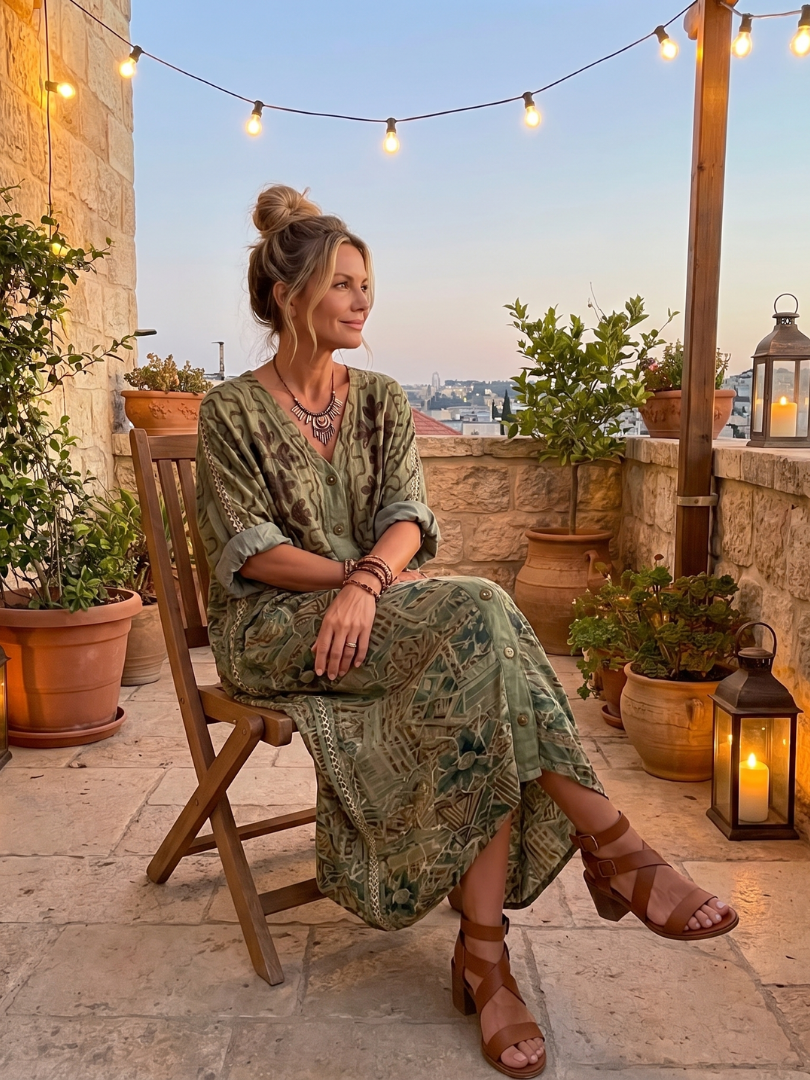 Aleta | Midi-Kleid mit Knopfleiste, Stickerei und übergroßer Tasche