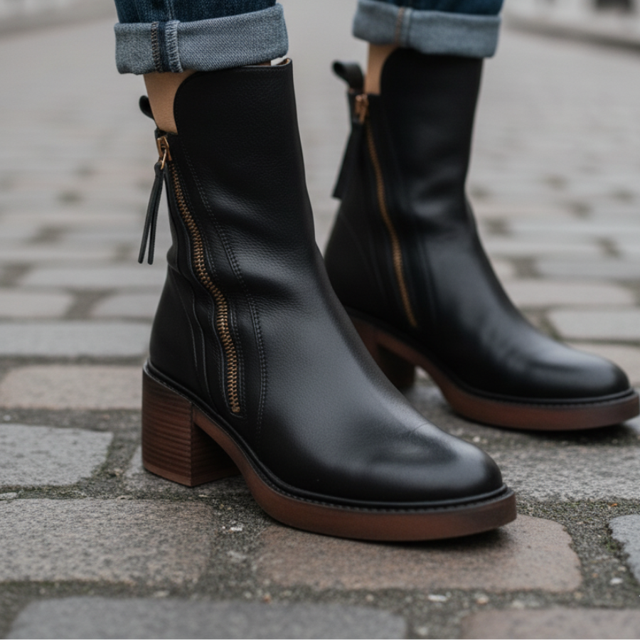 Isabelle | Bequeme Stiefeletten mit Reißverschluss und Blockabsatz