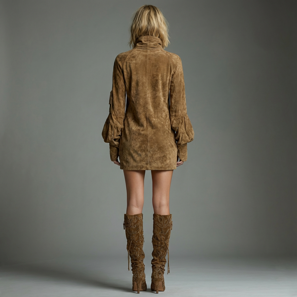 LILLY | WILDLEDER-ROLLKRAGEN-MINIKLEID MIT VINTAGE-CHARME