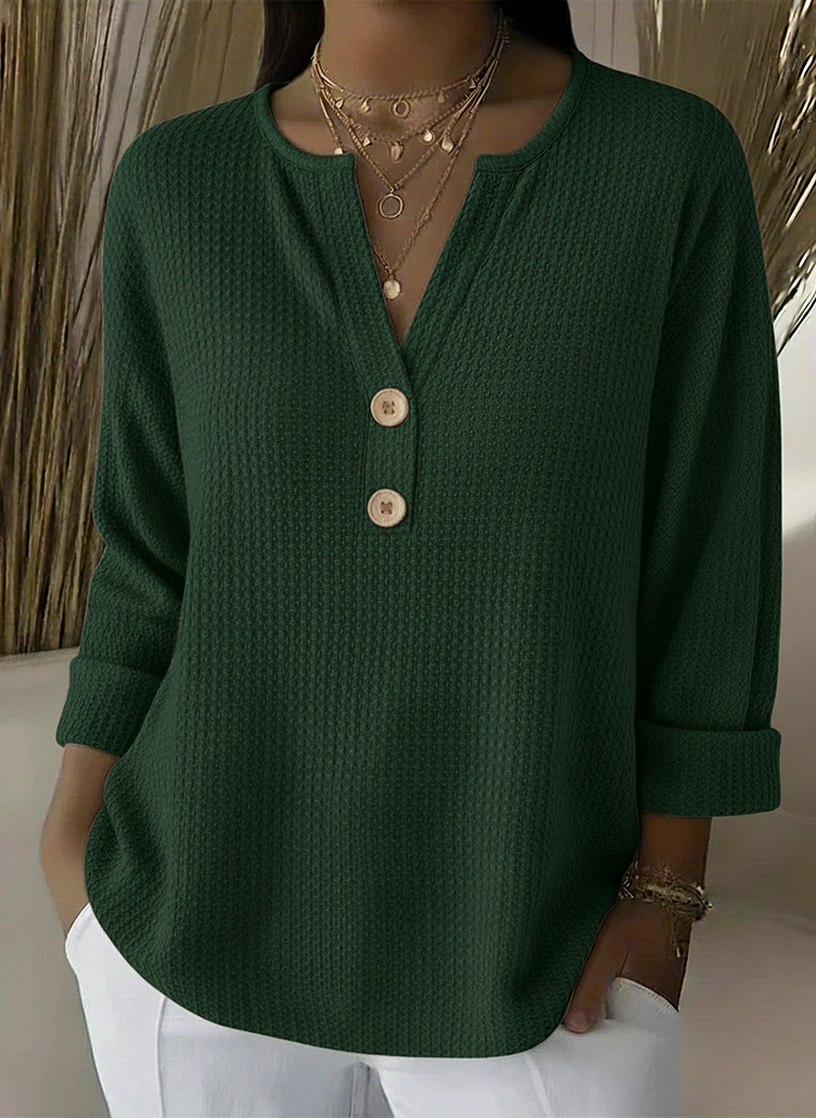 Lucía | Henley-Shirt mit Waffelstruktur und Knöpfen