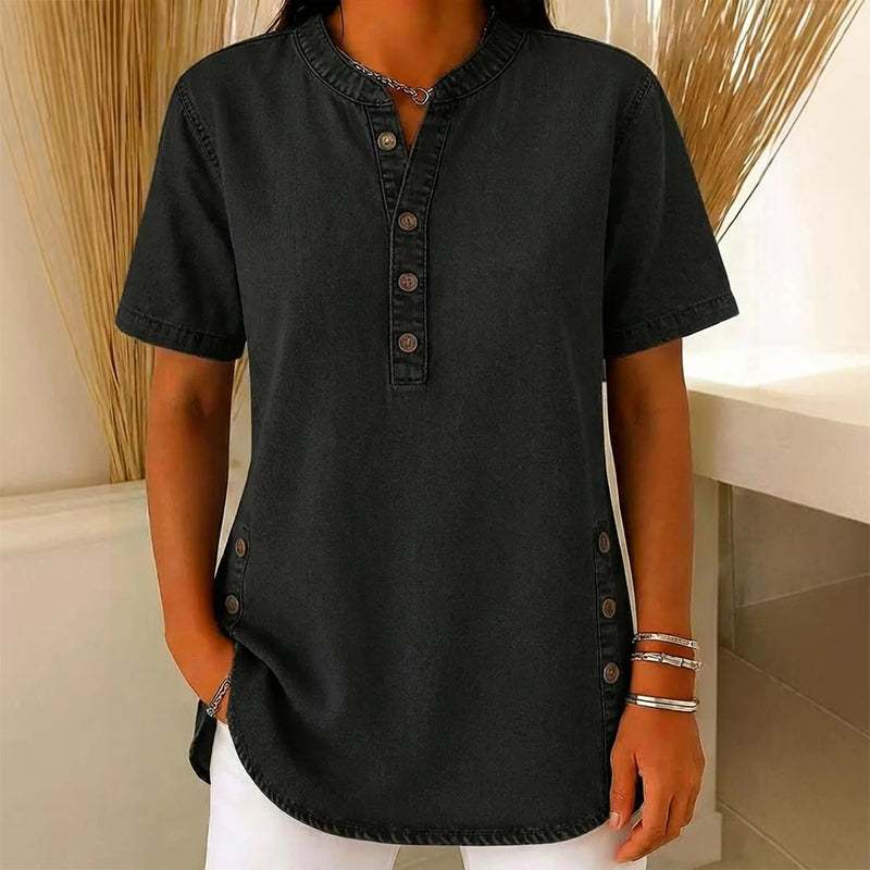 Yrsa | Luftiges Denim-Top mit Knöpfen