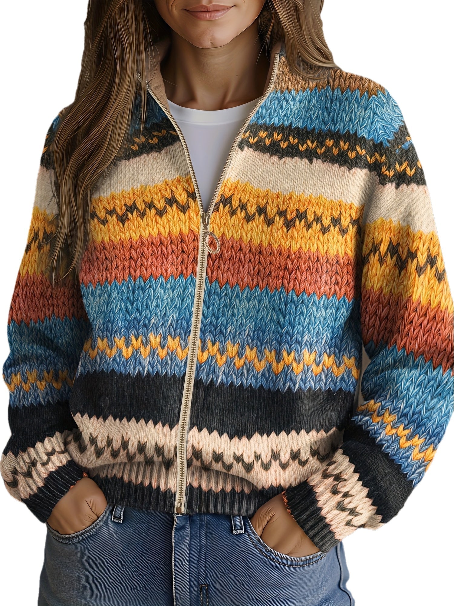 Yseult™ | Strick-Cardigan mit mehrfarbigen Chevron-Streifen
