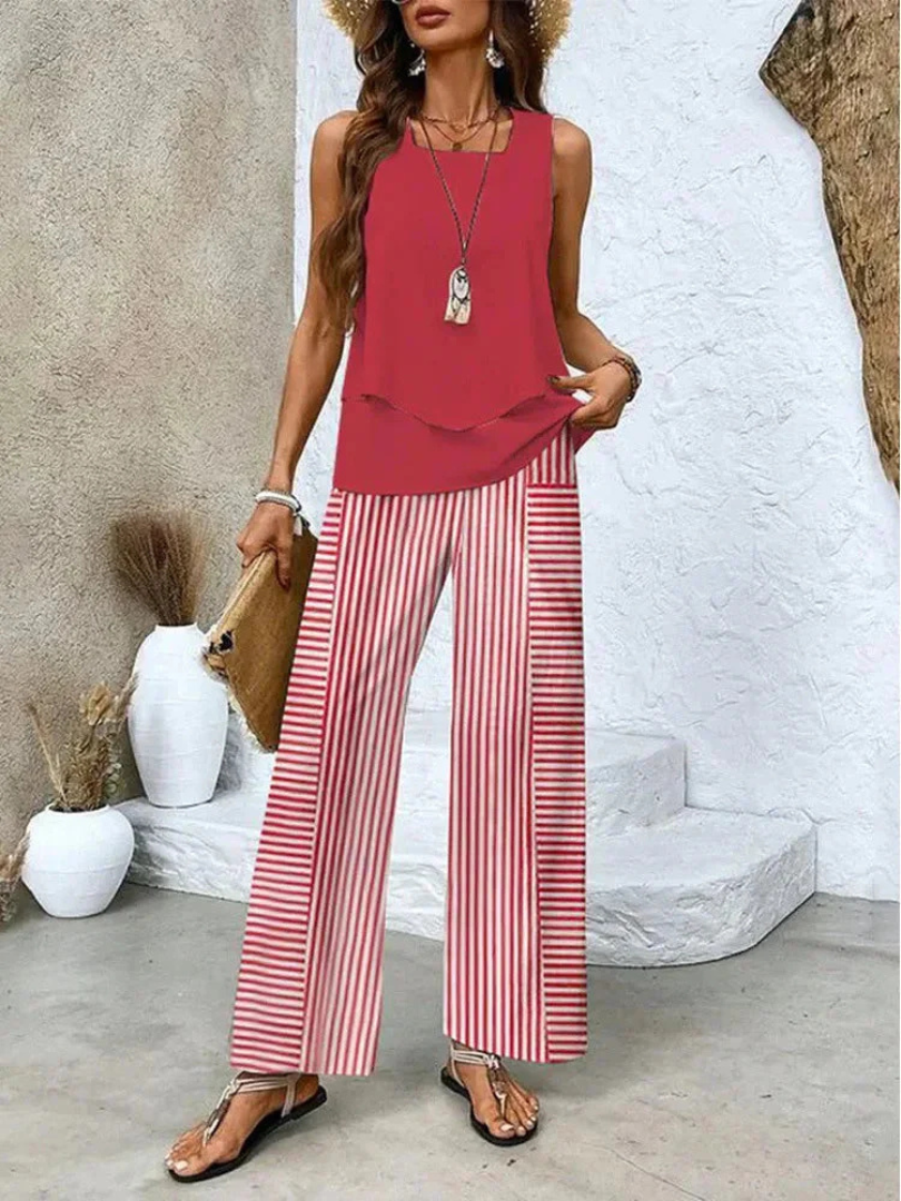Ovelynra™ | Ärmelloses Oberteil und Hose mit weitem Bein Set