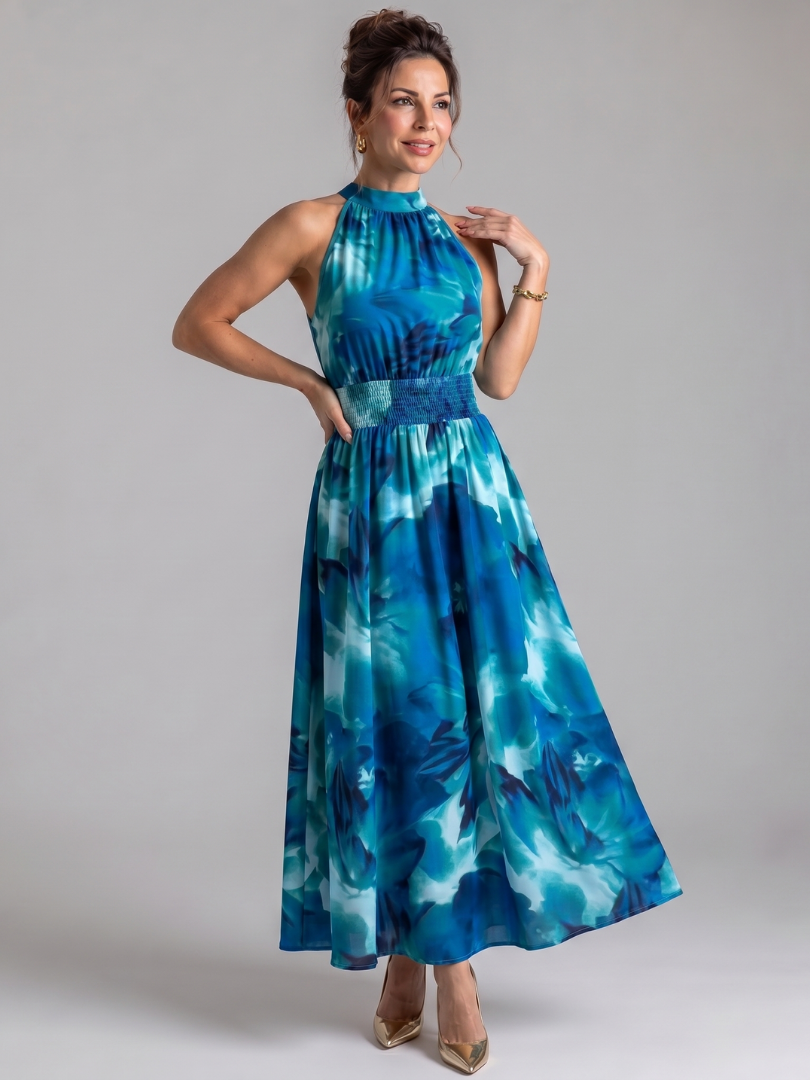 Olivia | Abstraktes Midikleid mit geraffter Taille