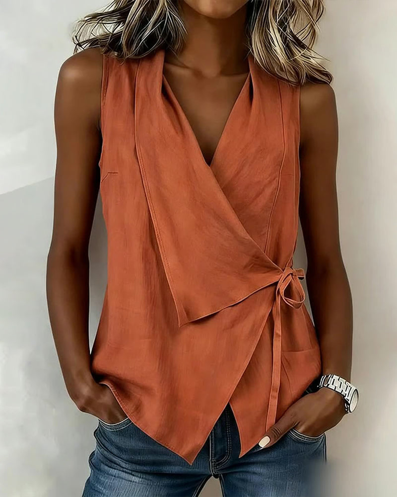 Baumwoll-Lino-Bonded Tank Top Unifarben