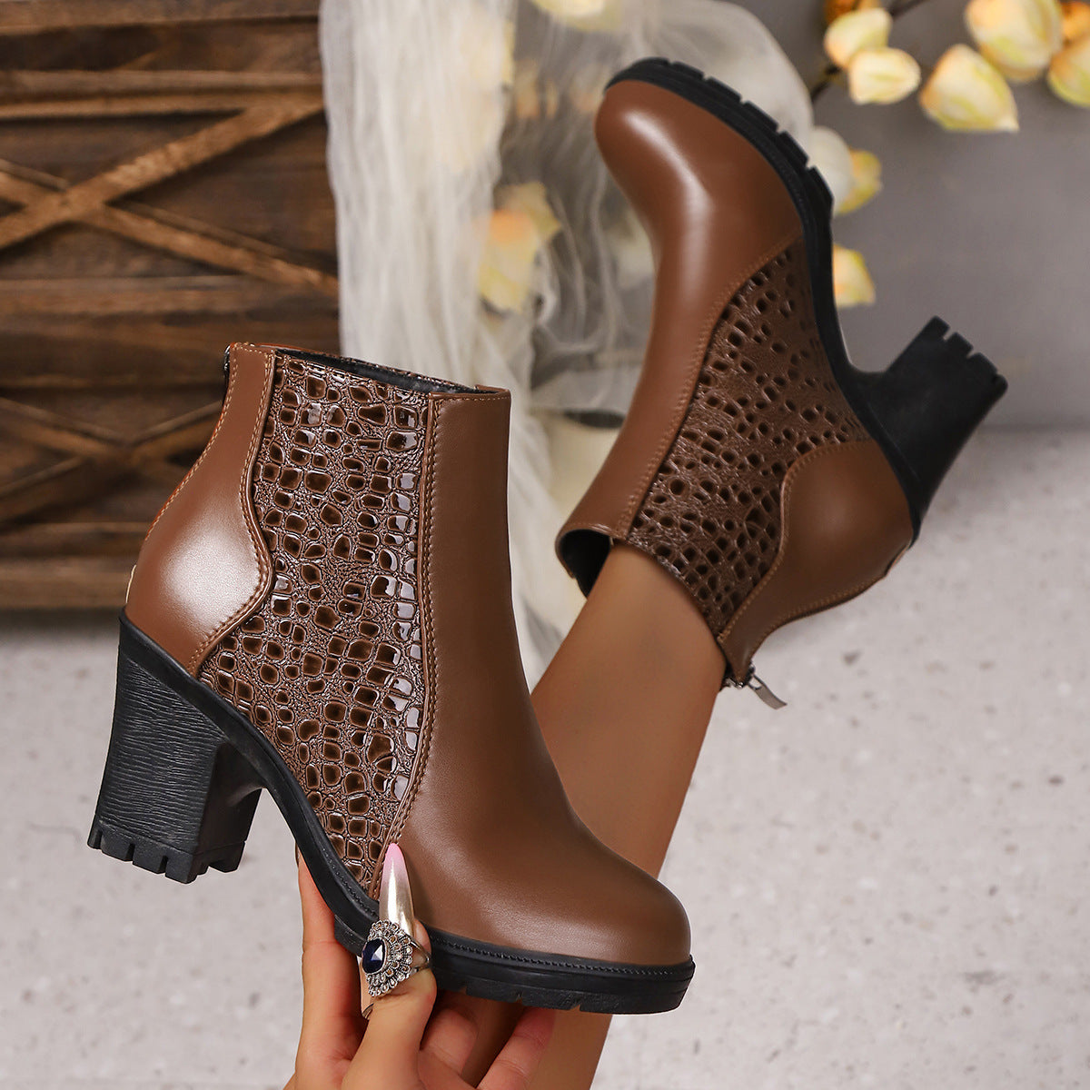Elwira – Ankle Boots aus echtem Leder mit stabilem Blockabsatz